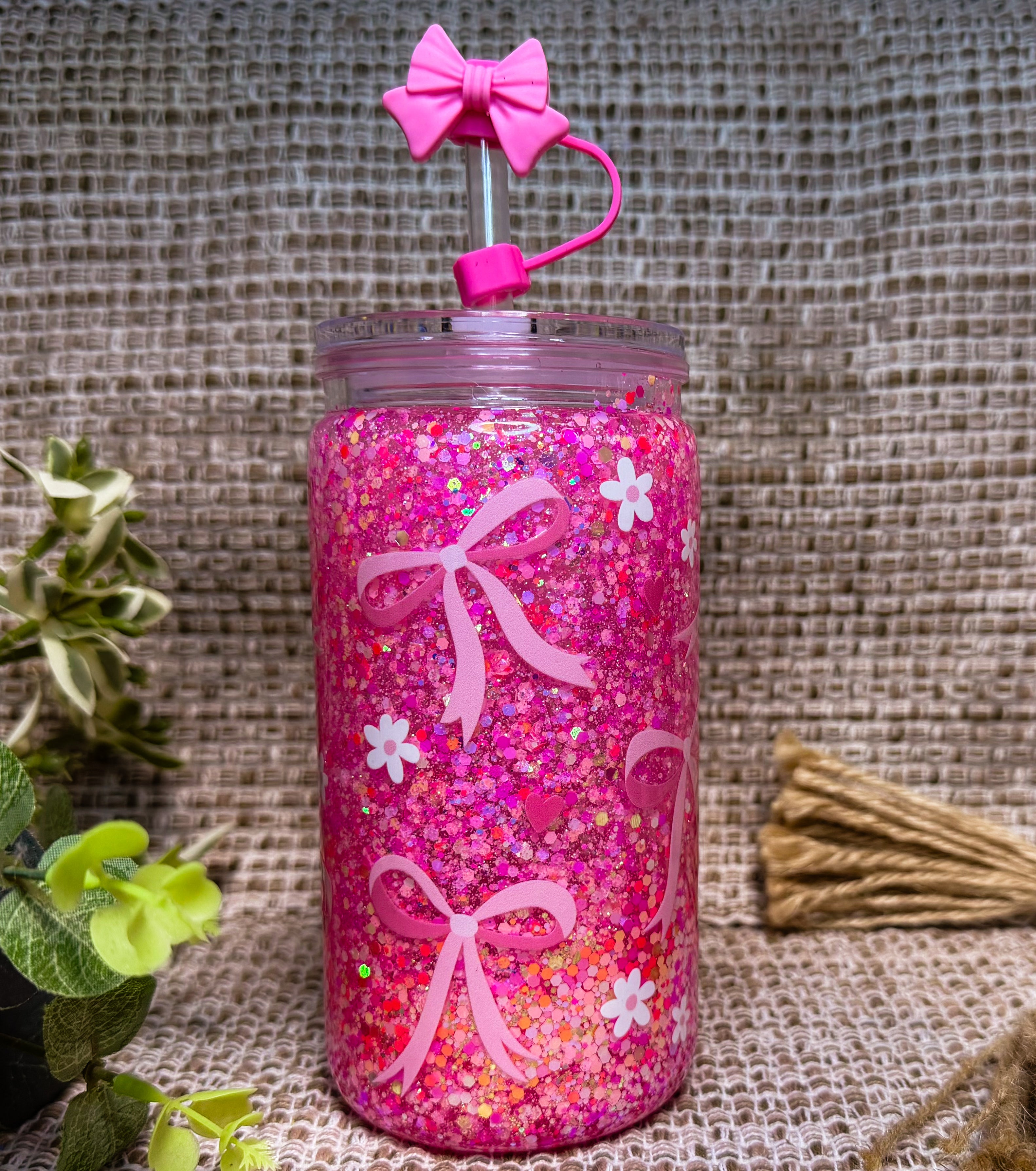 Pretty in Pink Suspended Flow 16 Oz Snow Globe Tumbler